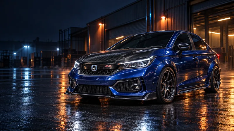 Honda City 2020–2026 สีน้ำเงินแต่งโป่งเย็บและฝากระโปรงคาร์บอน