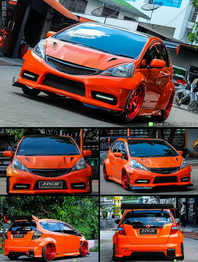Honda Jazz GE สีส้มพร้อมโป่งเย็บและชุดแต่ง