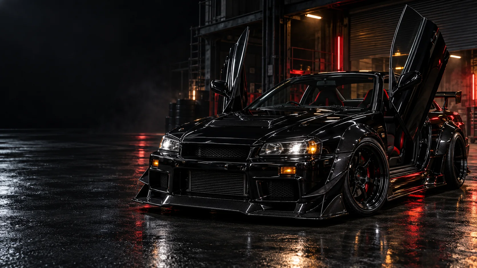 รถแต่งสีดำ Wide Body พร้อมประตูปีกนก