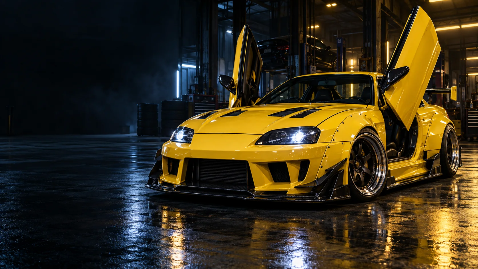 รถแต่งสีเหลือง Wide Body พร้อมประตูปีกนก