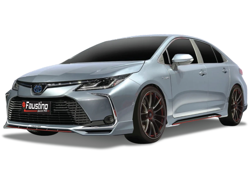 Altis 2020 สีเงินมุมเฉียงหน้า เห็นแนวสเกิร์ตหน้าและข้าง