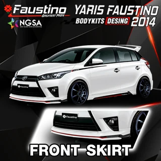 Yaris Faustino สีขาวมุมเฉียงหน้าและภาพขยายแนวสเกิร์ตหน้า