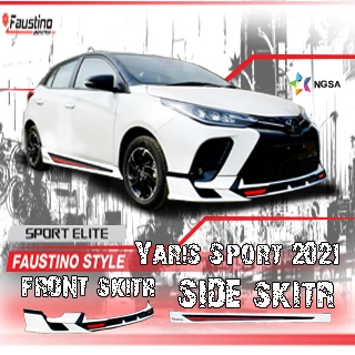 โปสเตอร์ Yaris Faustino Sport 2021 แสดงมุมหน้าและสเกิร์ตหน้า ข้าง ลายดำแดง