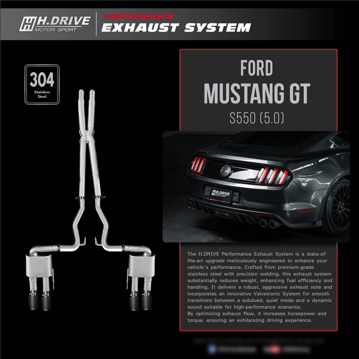 ระบบท่อไอเสีย Ford Mustang GT 5.0 (S550) - H.Drive Exhaust System