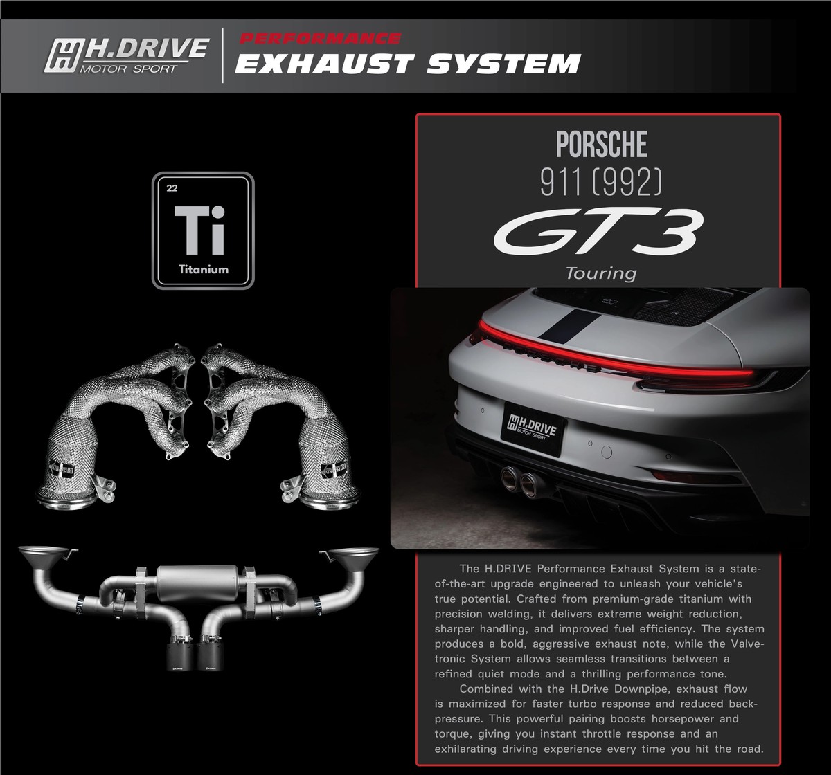 ระบบท่อไอเสีย Porsche 911 (992) GT3 Touring- H.Drive Titanium Exhaust System