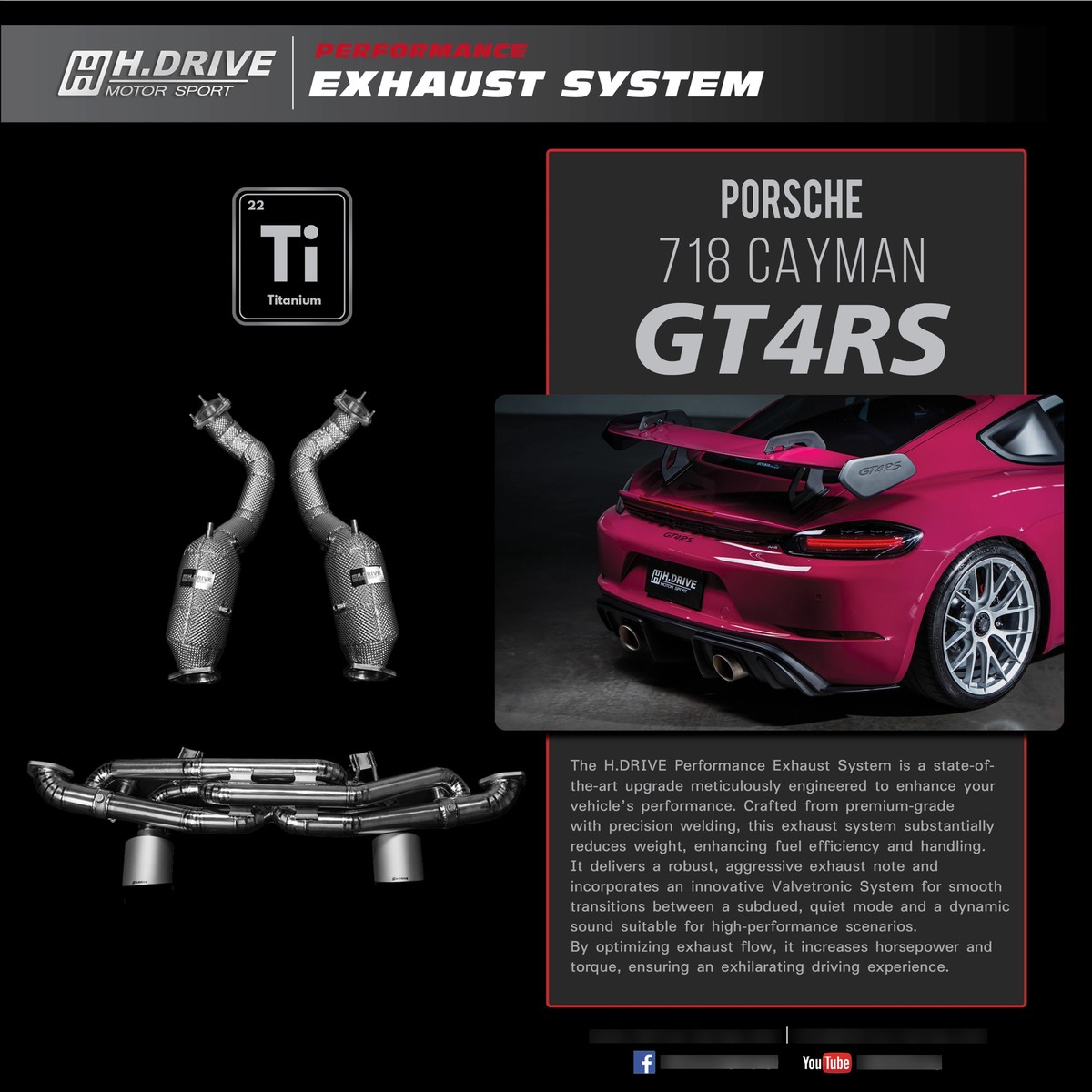 ระบบท่อไอเสีย Porsche 718 Cayman GT4RS - H.Drive Titanium Exhaust System
