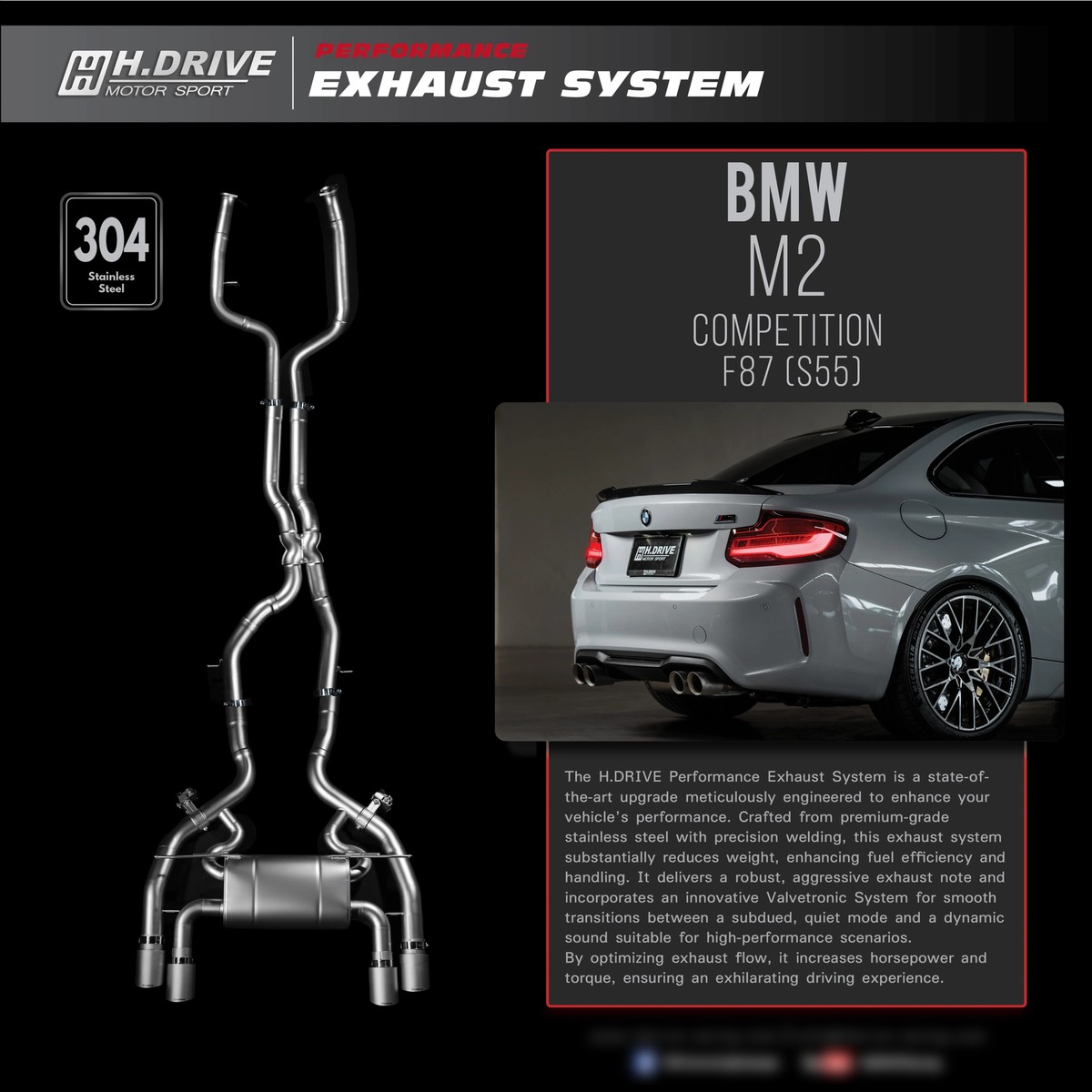 ระบบท่อไอเสีย BMW M2 Competition (F87) S55 - H.Drive Exhaust System
