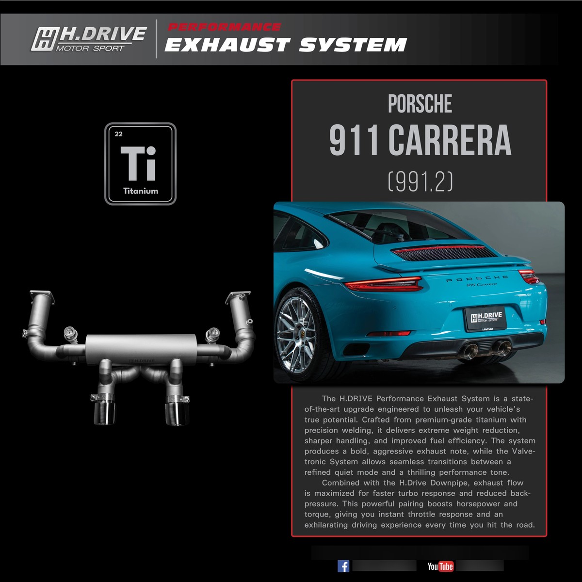 ระบบท่อไอเสีย Porsche 911 Carrera (991.2) - H.Drive Titanium Exhaust System
